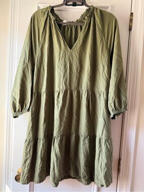 Caralyn Mirand “The Drop” Olive Green Tiered V-Neck Peasant Dress